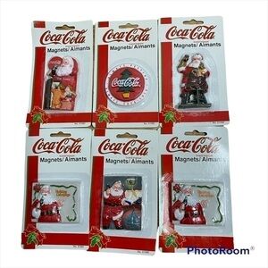 Vintage 90s Coke Magnet Bundle NEW Santa 6 Magnets Holiday Greetings